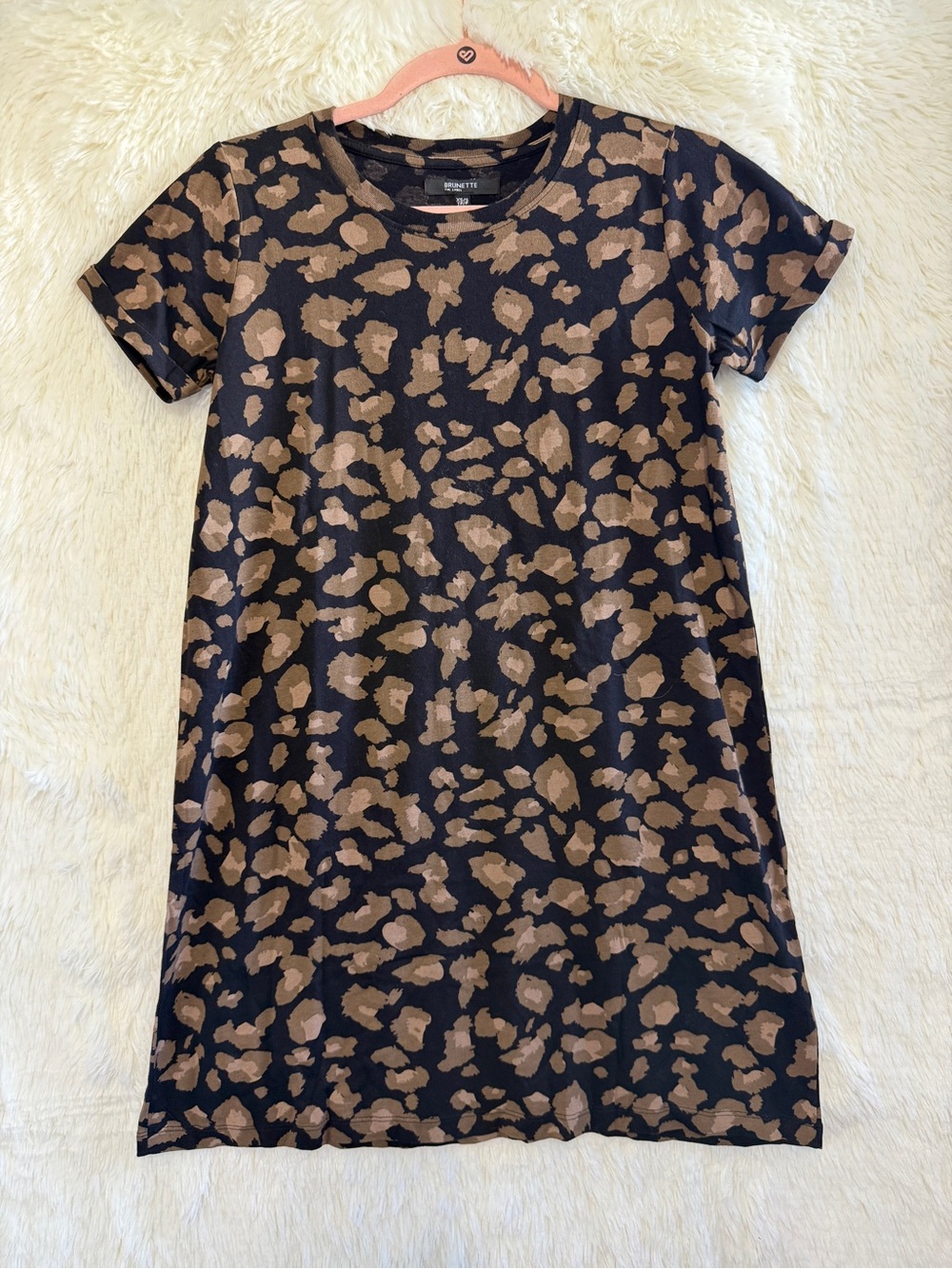 Brunette the Label Womens Leopard Tee Mini Dress XS/S Black Cotton Indie Sleaze